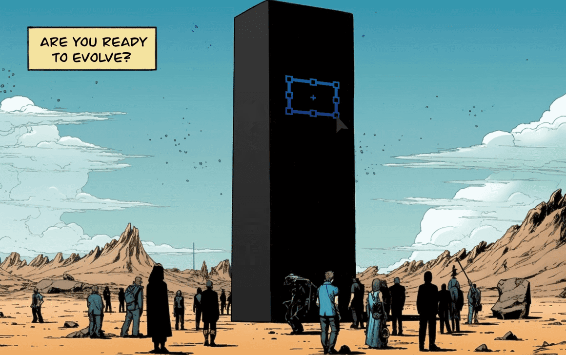 People gathering around a black monolith with the imgproxy logo