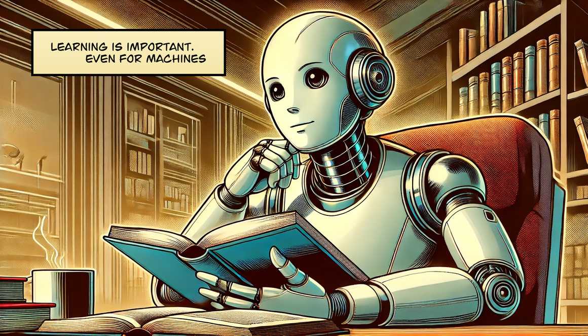 A robot reading a book